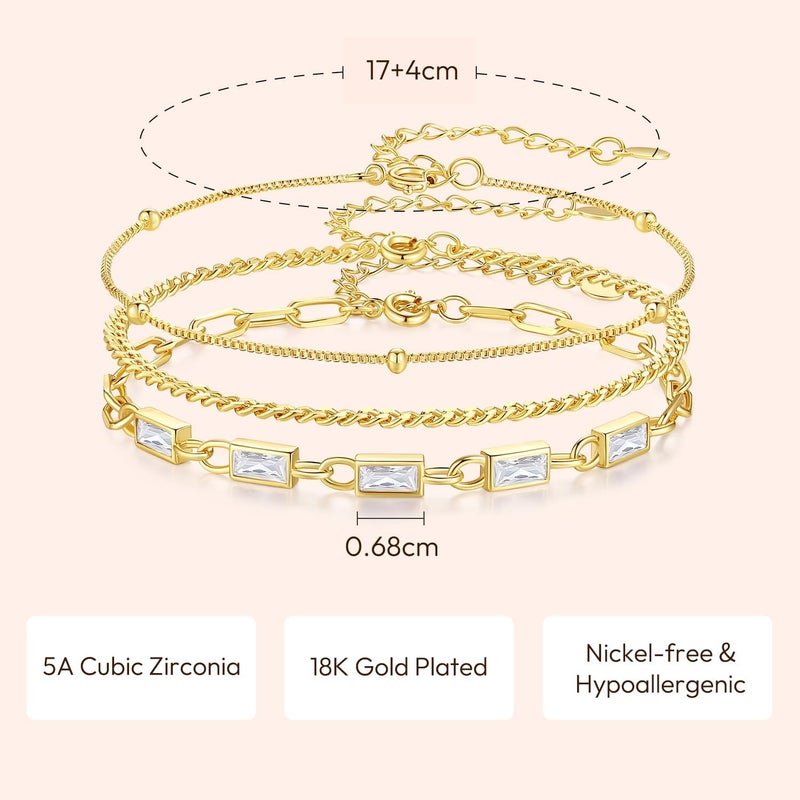 GexTyde Gold Birthstone Bracelet for Women, 18K Gold Plated Layered Jewelry Bracelet Set, Women Dainty Stackable Bracelets Link Paperclip Chain Valentines Day Gift for Women - Image 4